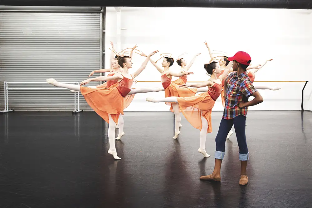 Performers rehearsing for Aunts n' Uncles ballet adaptation